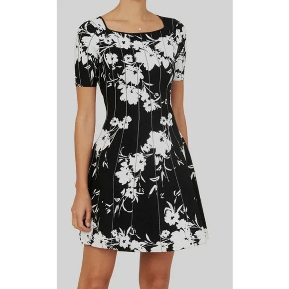 Milly | Dresses | Milly Ny A Line Floral Black And White Dress Womens Size  Large | Poshmark
